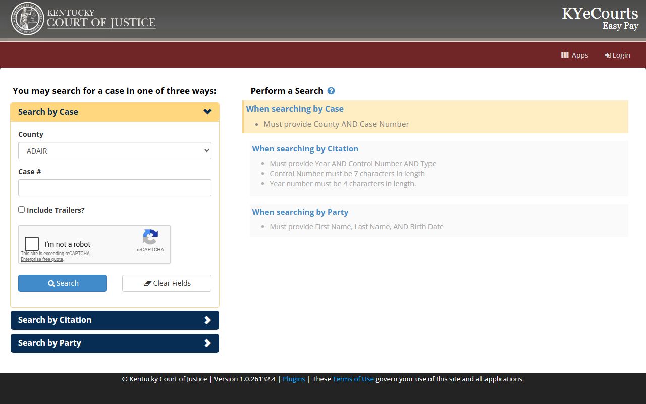 Nicholas County court dockets Kentucky ePay court payment search