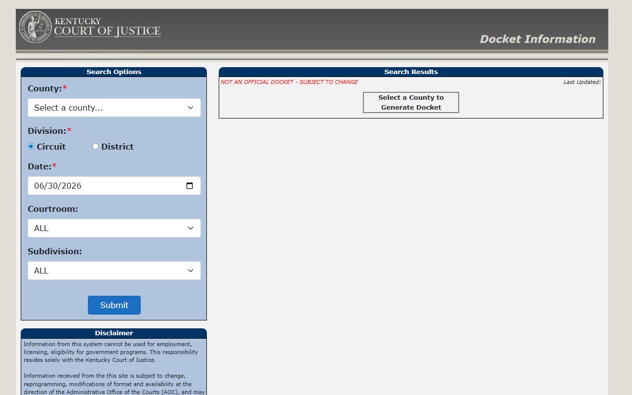 Nicholas County court dockets Kentucky trial court docket portal