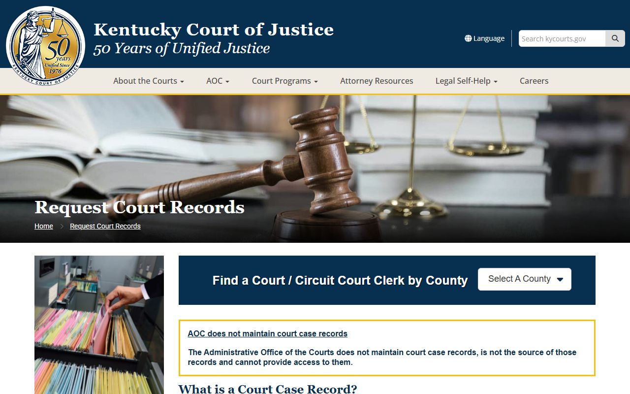 Nicholas County court records request page from Kentucky Court of Justice