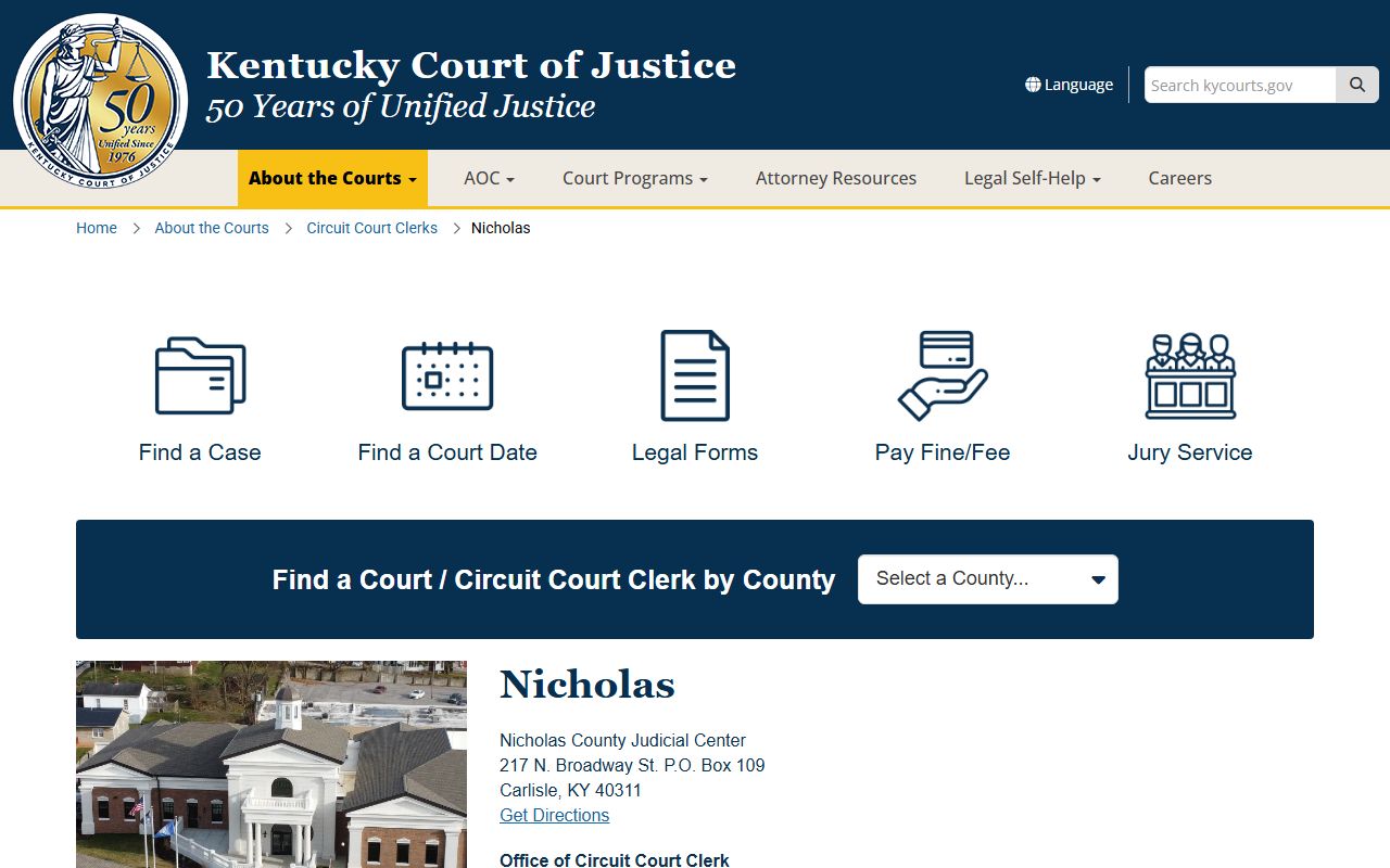 Nicholas County court records Kentucky Court of Justice county page