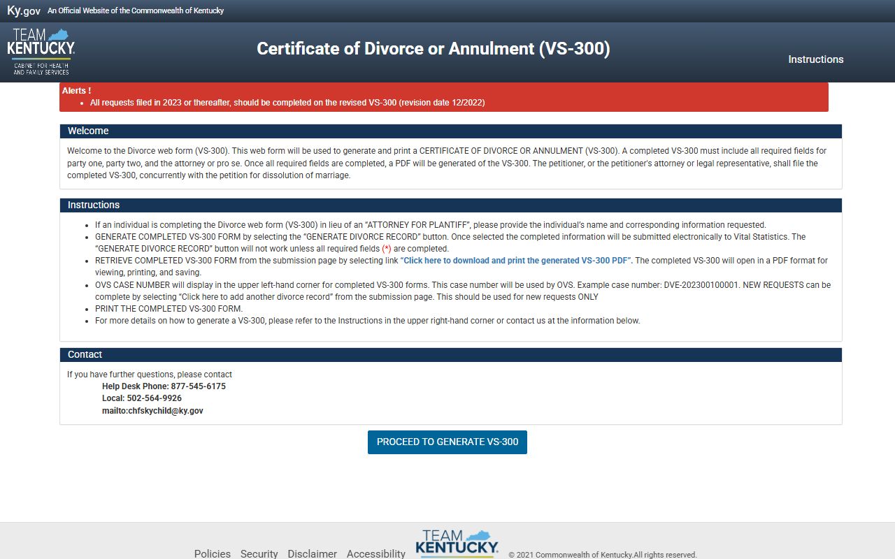 Nicholas County divorce records Kentucky VS-300 certificate form