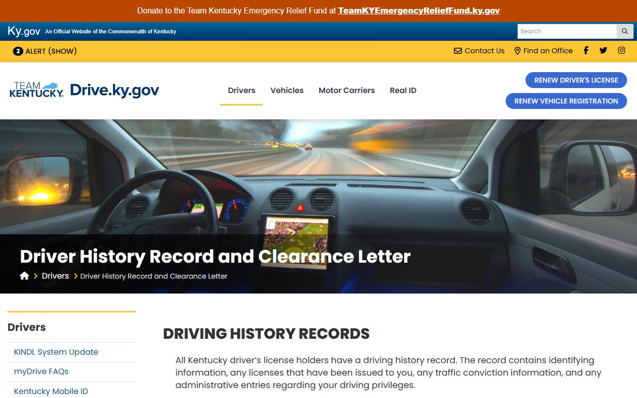 Nicholas County traffic court records Kentucky driver history record page