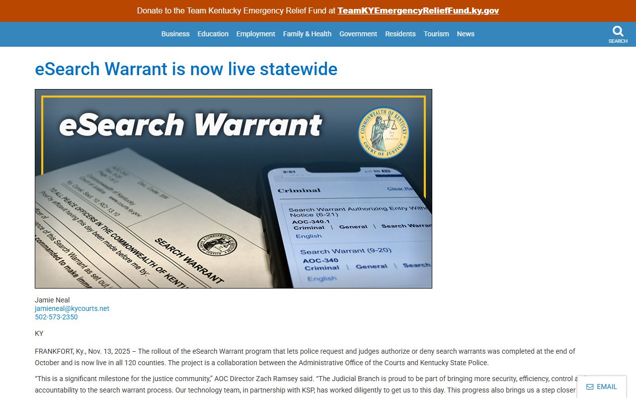 Nicholas County warrant search Kentucky eSearch Warrants announcement